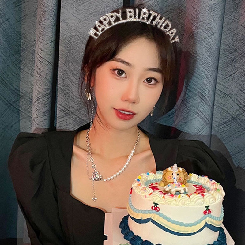 Cài tóc đính đá chữ &quot;HAPPY BIRTHDAY&quot; sáng lấp lánh dễ thương cho bạn gái - selenshop