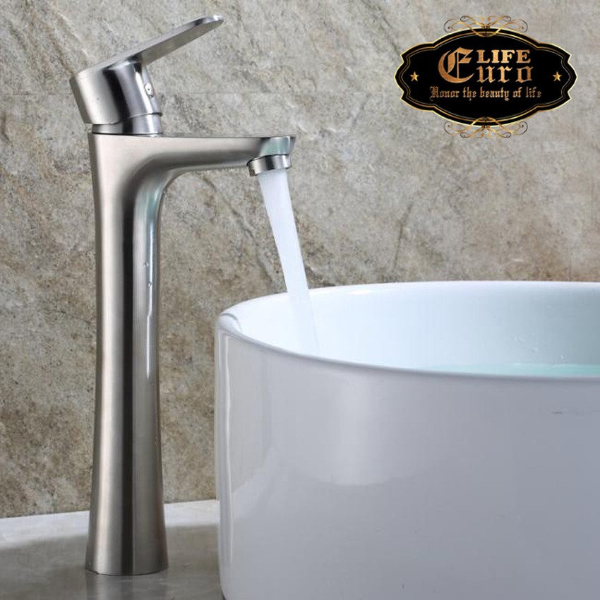 Vòi lavabo điếu nóng lạnh, Inox SUS 304 Eurolife EL-T023 (Trắngvàng )