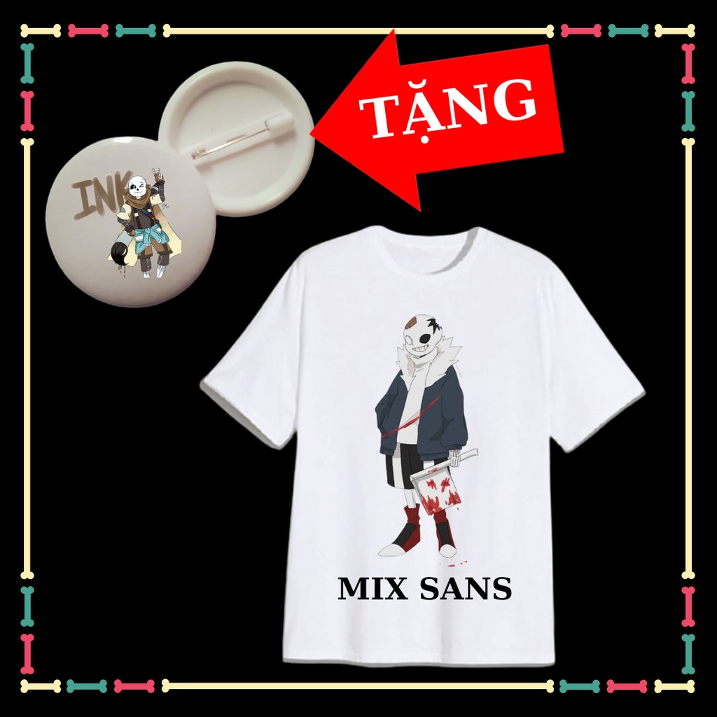 Áo thun Mix Sans Undertale phong cách cho trẻ em từ 10kg đến 90kg Tặng HUY HIỆU Ink Sans