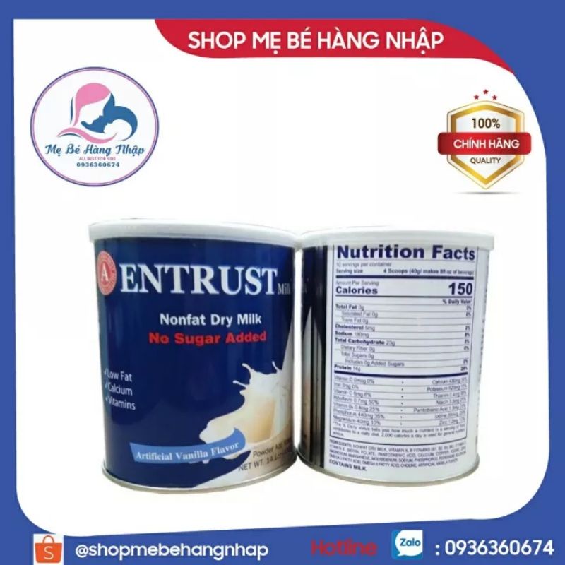 Sữa Entrust không đường dành cho người tiểu đường 400g