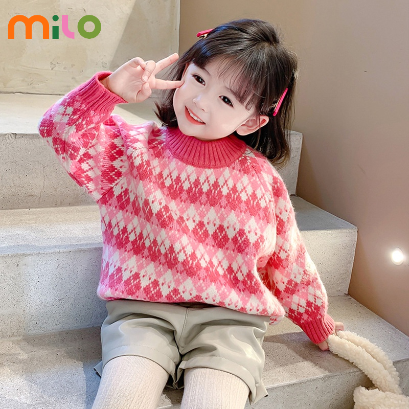 Milo Áo Sweater Chui Đầu Dệt Kim Phối Nhung Dày Kiểu Phương Tây Thời Trang Thu Đông Cho Bé Gái