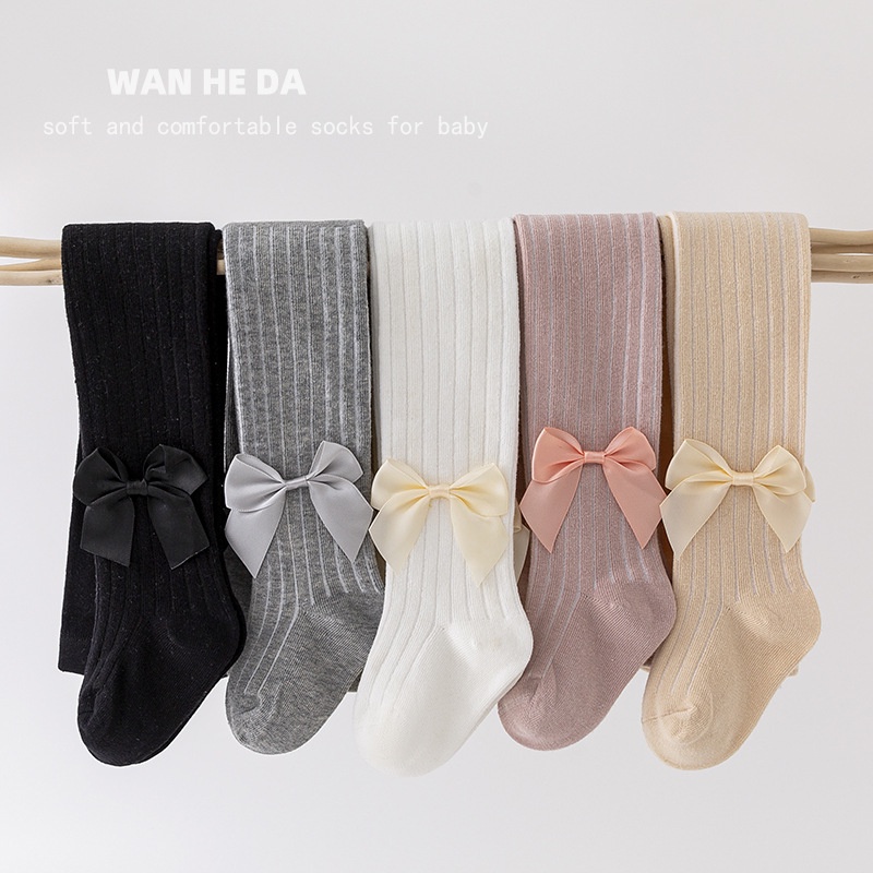 Quần Tất Cotton Dệt Kim Đính Nơ Thời Trang Xuân Thu Cho Bé Gái 0-8 Tuổi