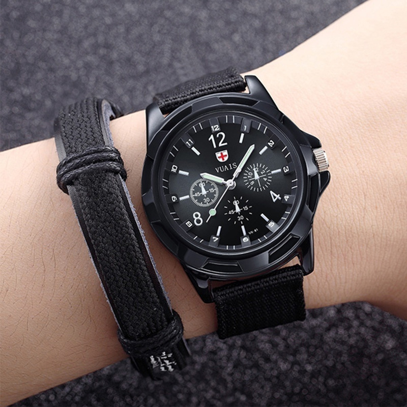 [Men Fashion Simple Swiss Army Watches] [Men Black Nylon Belt Quartz Watch] [Boy Minimalist Casual Watch]