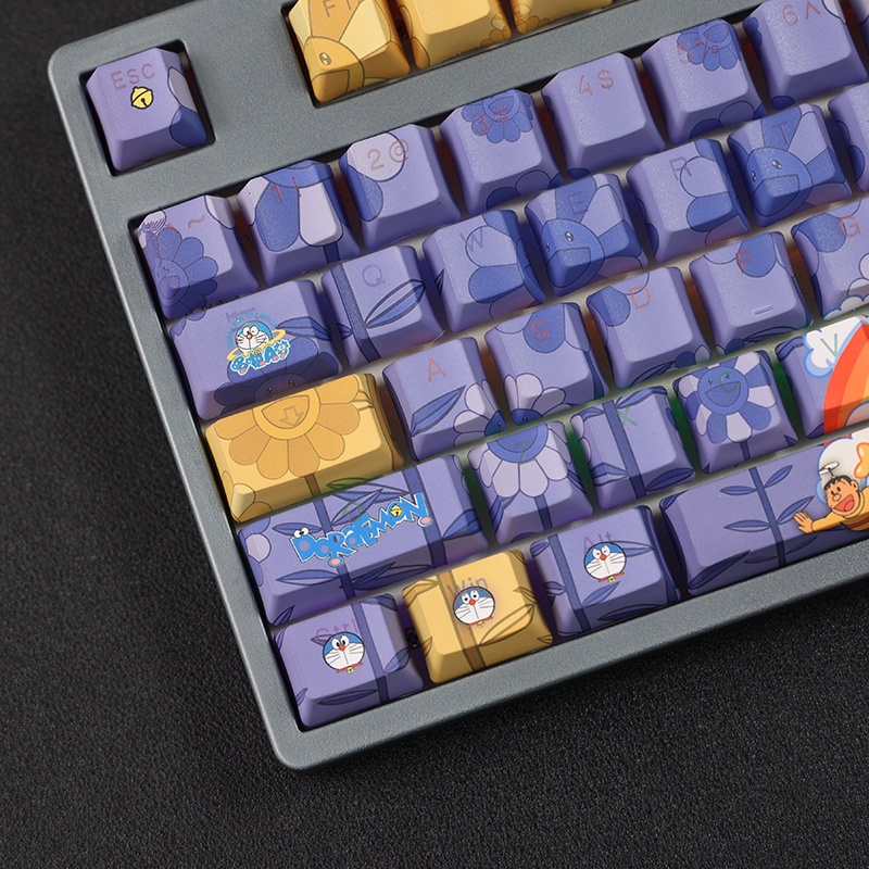 Doraemon Themed Keycap Jingle Cat OEM Profile PBT Thuốc nhuộm thăng hoa Bàn phím cơ Keycap Ánh sáng thông qua Keycap Anime Keycap 108 phím