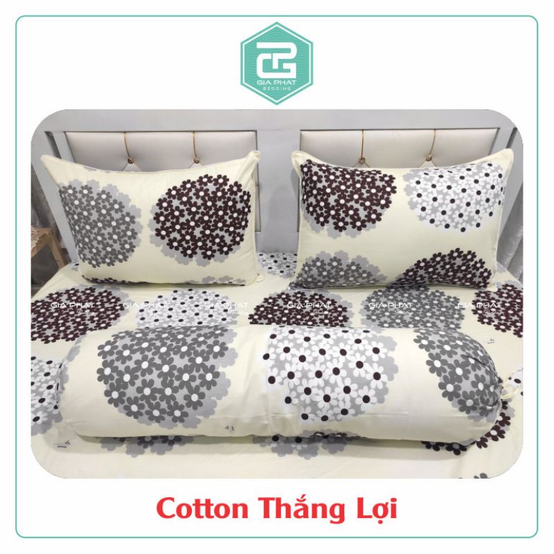 Bộ ga gối Thắng Lợi {4 món}100% Cotton chuẩn logo họa tiết Cẩm tú cầu