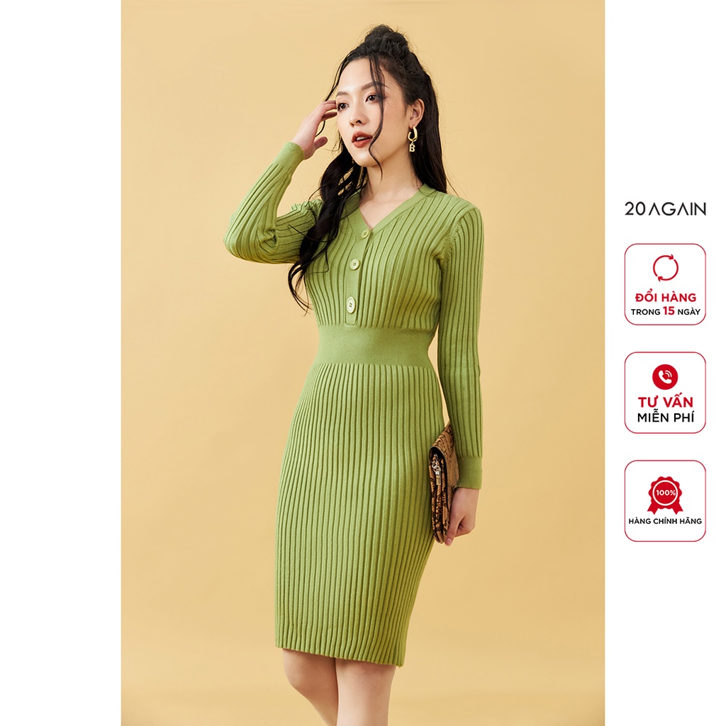 Váy len ôm body dài tay 20AGAIN, thiết kế basic, tôn dáng che khuyết điểm DLA0070 | BigBuy360 - bigbuy360.vn