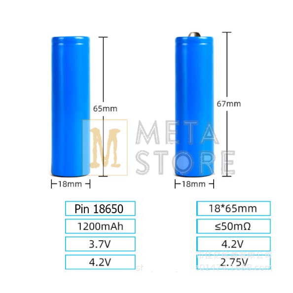 Pin 18650,pin sạc 3 7v  METAL STORE dung lượng 1200mah đầu nồi