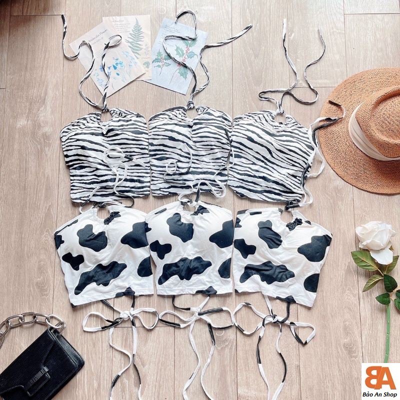 [Mã FAMARAL2 giảm 10K đơn 50K] Áo croptop kiểu yếm bò sữa đan dây lưng có mút ngực nữ | BigBuy360 - bigbuy360.vn