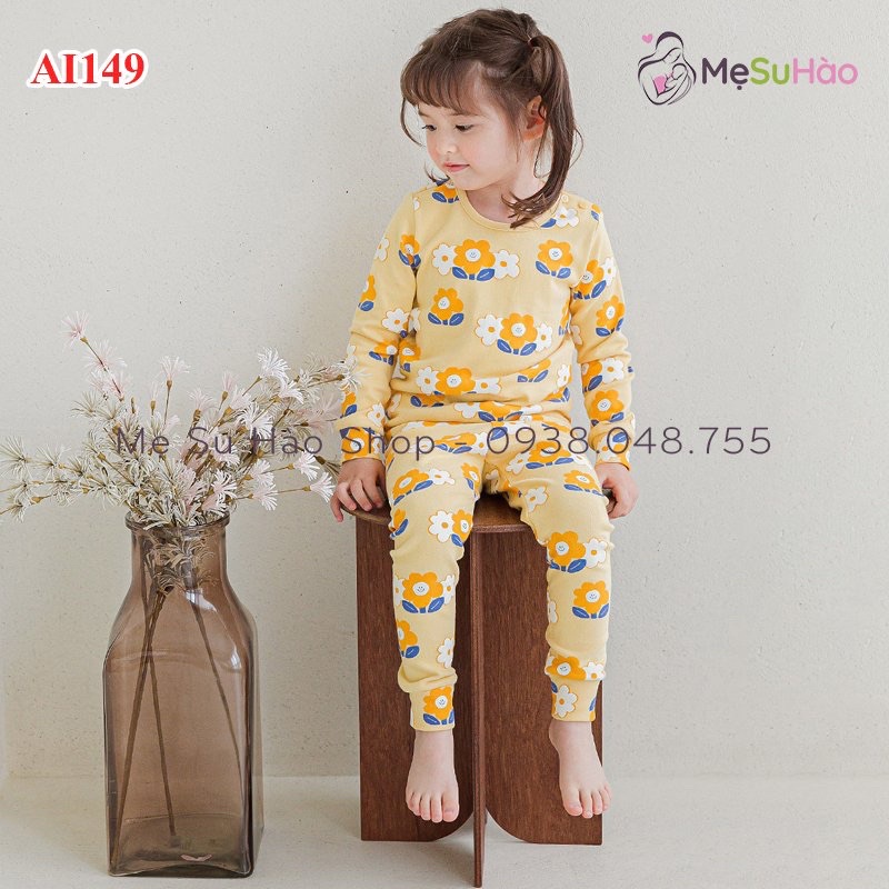 Bộ dài tay trẻ em thun Cotton Nỉ Nhung dày dặn ấm áp mẫu Hoa vàng hãng Cordi-i nội địa Hàn mã AI149