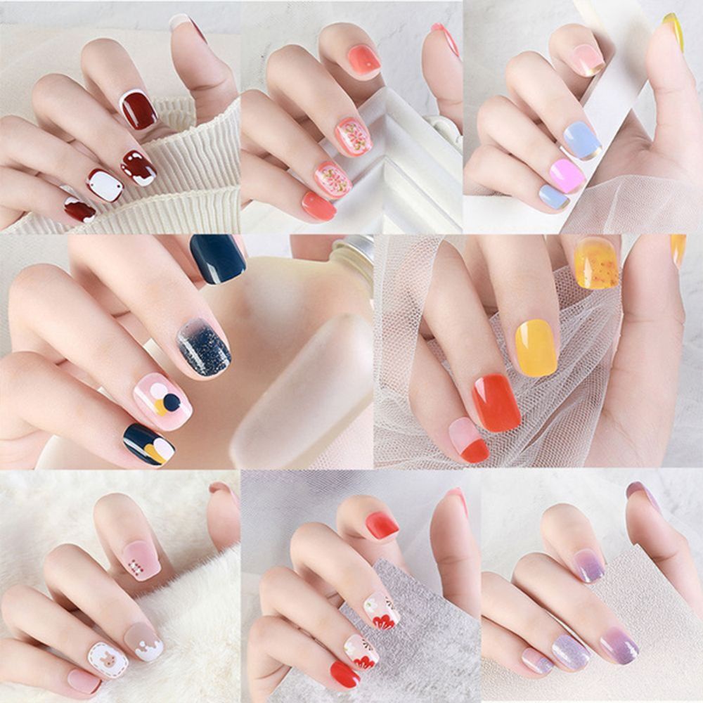 [Hàng mới về] Set 24 móng tay giả bằng acrylic thiết kế thời trang phủ toàn bộ móng có thể tháo rời thủ công
