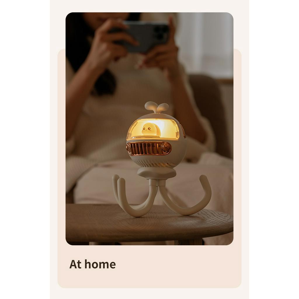 Quạt Điện USB Cầm Tay Hình Bạch Tuộc Có Đèn Ban Đêm Cho Xe Đẩy Em Bé