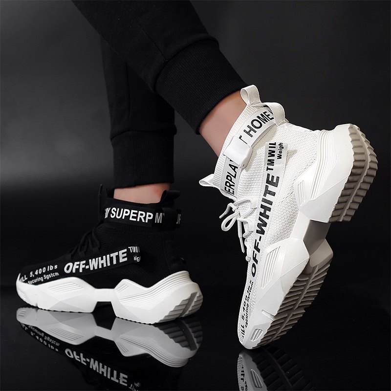 Giày Thể Thao OFF-WHITE Vải Dệt Siêu Mỏng Cổ Cao Thời Trang Cho Nam