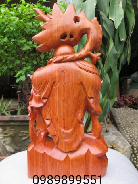 Tượng phật di lặc cưỡi cá chép gỗ hương cao 40cm
