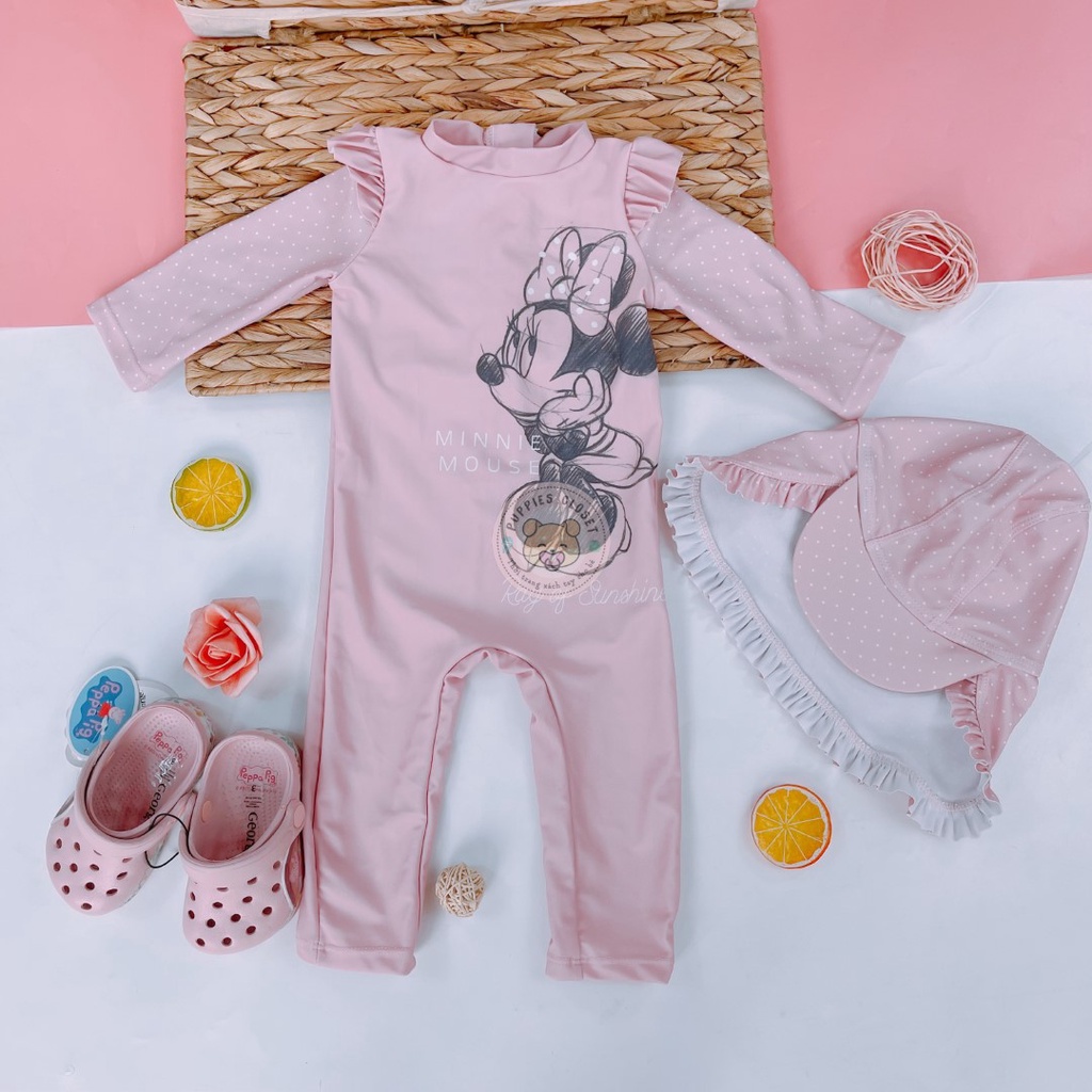 Bộ bơi bé gái họa tiết chuột Minnie kèm mũ GEORGE
