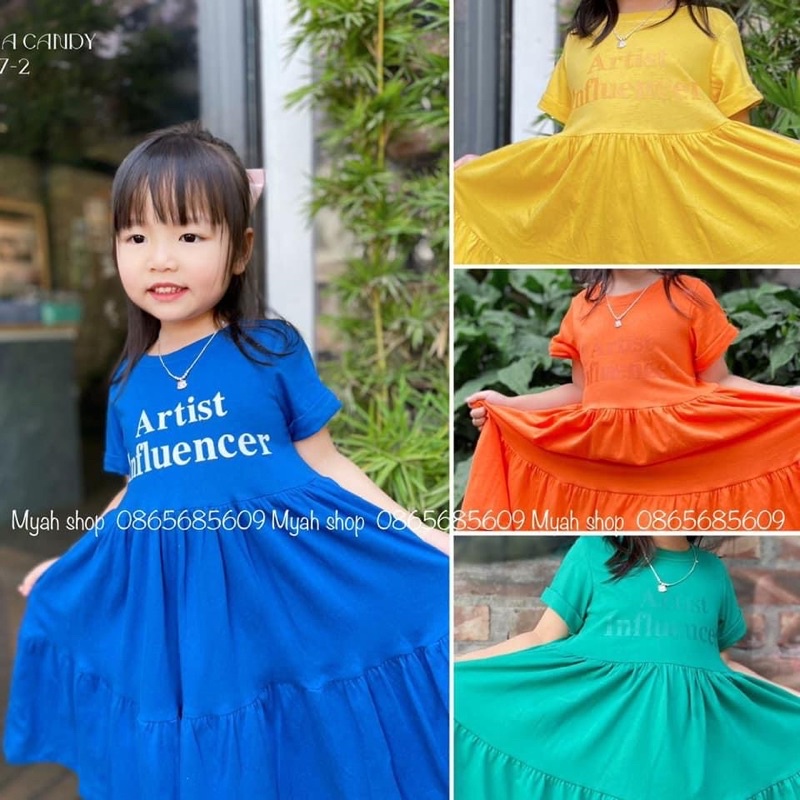 Váy chữ A Sofia xanh lá/cam/vàng/xanh coban