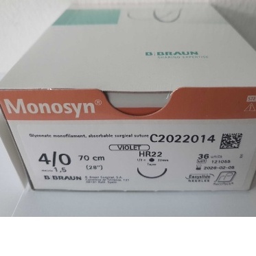 Chỉ phẫu thuật dùng trong thẫm mỹ Monosyn 4/0 một kim tròn HR22, 70cm, C2022014
