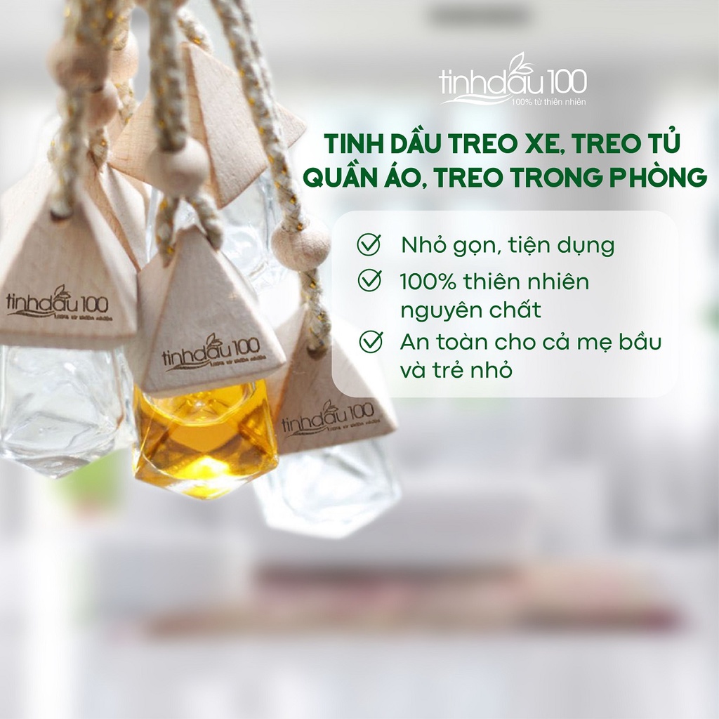 Vỏ lọ đựng tinh dầu treo xe ô tô. Lọ treo tinh dầu thủy tinh, nắp gỗ, hình lục lăng 7ml Tinh Dầu 100
