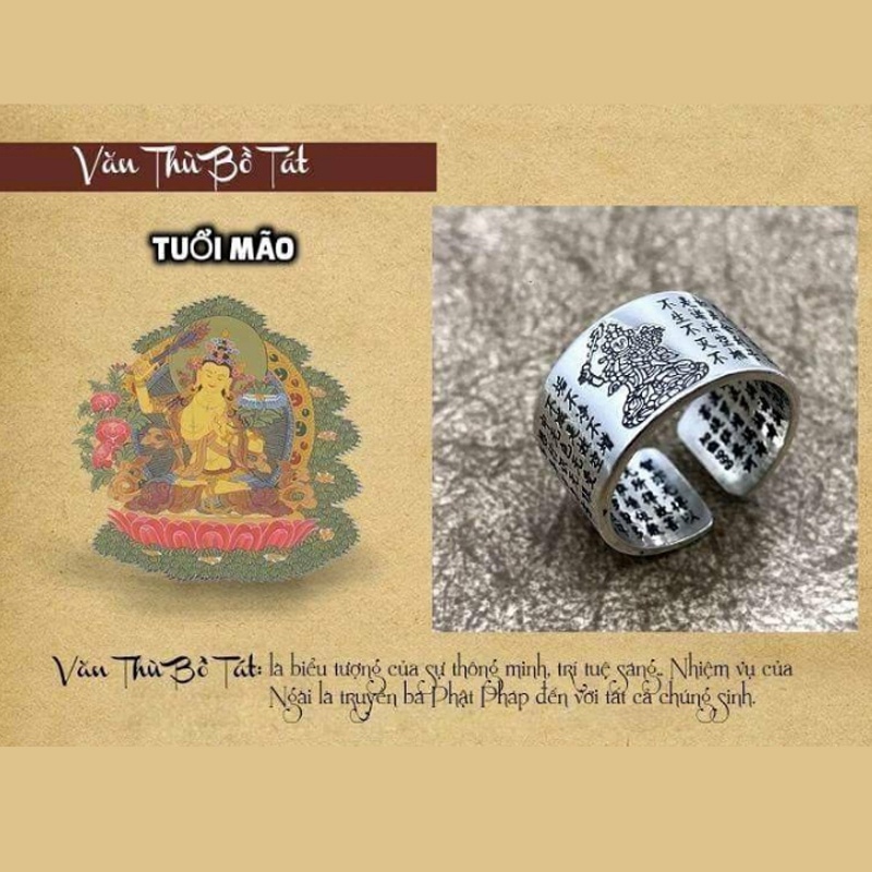 Nhẫn Nam Bạc Hiểu Minh NA543-M Phật Bản Mệnh Văn Thù Bồ Tát - Tuổi Mão Bảo Hành Vĩnh Viễn