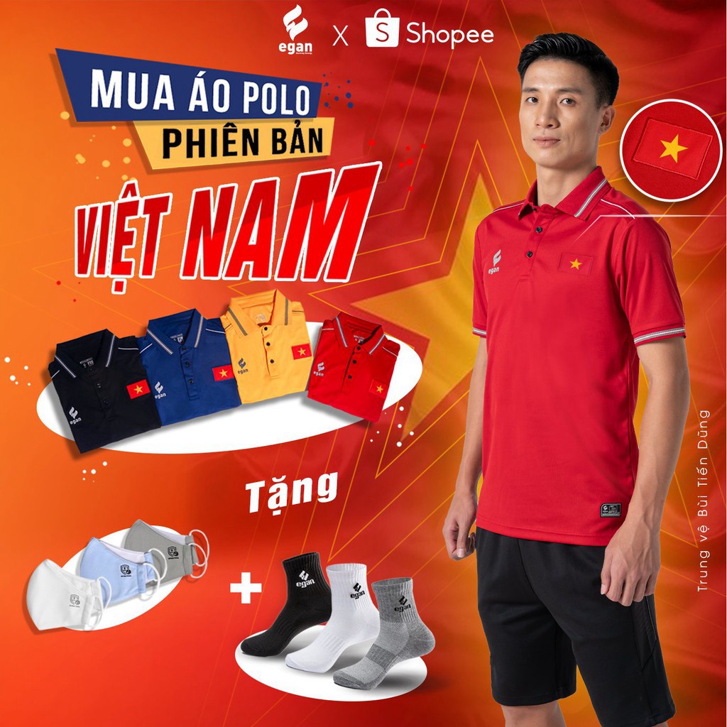 Áo thun thể thao nam có cổ polo cao cấp chống tia UV EGAN 03 phiên bản đặc biệt có lá cờ Việt Nam