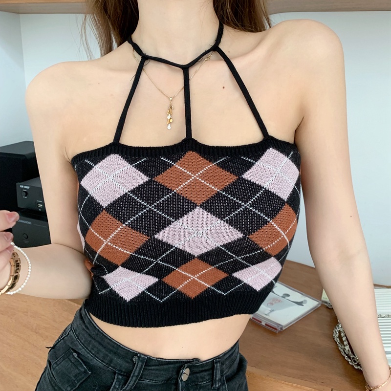 【ZHELIHANGFEI】 / Áo Dệt Kim Hai Dây Không Tay Đính Kim Cương Giả Quyến Rũ