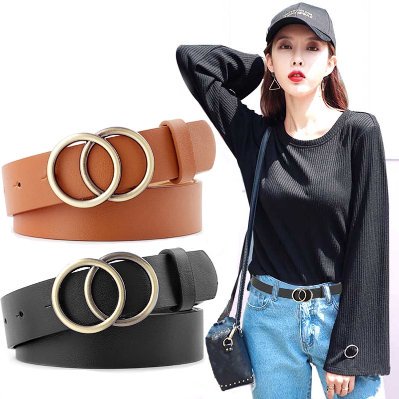 Thắt lưng nữ khóa hai khoen tròn bằng chất liệu da thời trang