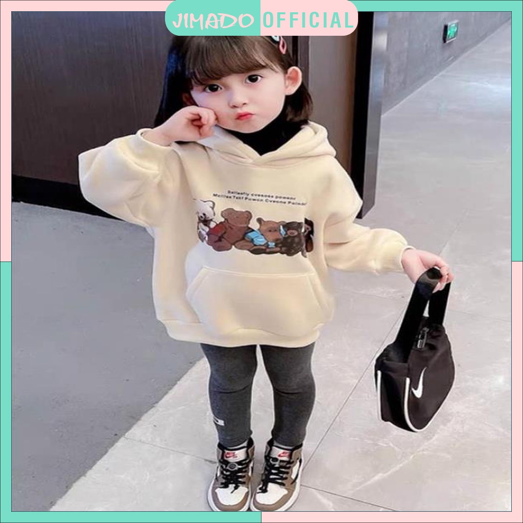 Áo nỉ hoddie cho bé trai bé gái thu đông có mũ hai lớp ấm áp hình 5 con gấu hàng Quảng Châu cao cấp JIMADO TB55222S5