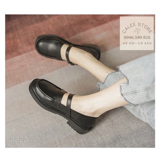SIÊU PHẨM Giày Sandals Da Mềm nữ lolita có sẵn đế 3cm màu đen trắng kem mũi tròn giày búp bê quai trên ulzzang hàn quốc