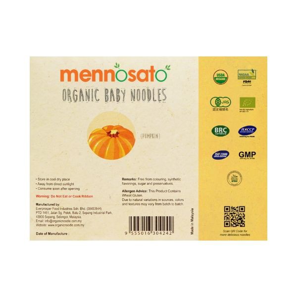 Mì Rau Củ Hữu Cơ Cho Bé Vị Bí Ngô MenNoSato 200g - Xuất xứ Malaysia