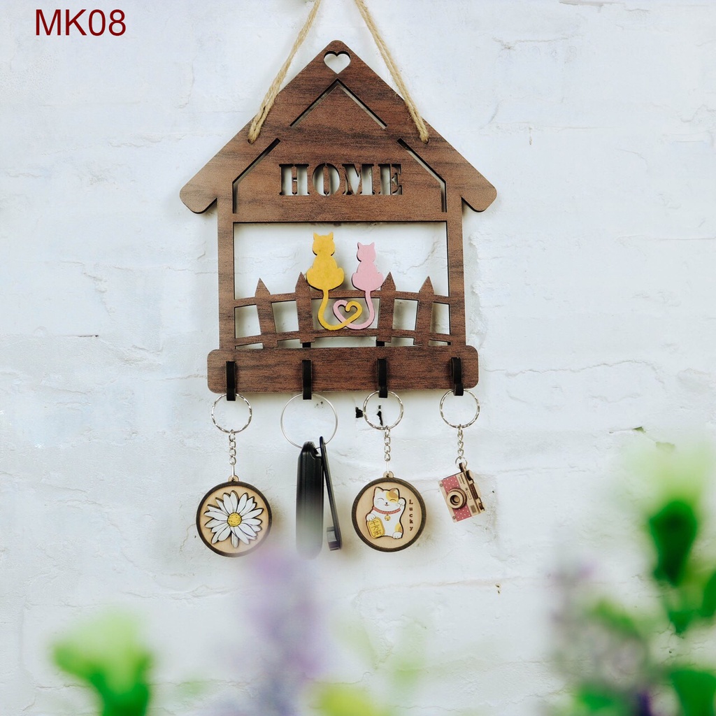 Bảng gỗ decor trang trí nhà cửa, shop, quán cà phê có móc treo chìa khóa