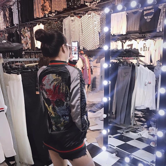 [freeship] xả kho áo bomber đính đá đầu lâu cao cấp, áo khoác đính đá