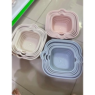 [HÀNG CHÍNH HÃNG] BỘ RỔ 2 LỚP VUÔNG VIỆT NHẬT (6 chi tiết gồm 3 rổ ,3 chậu)