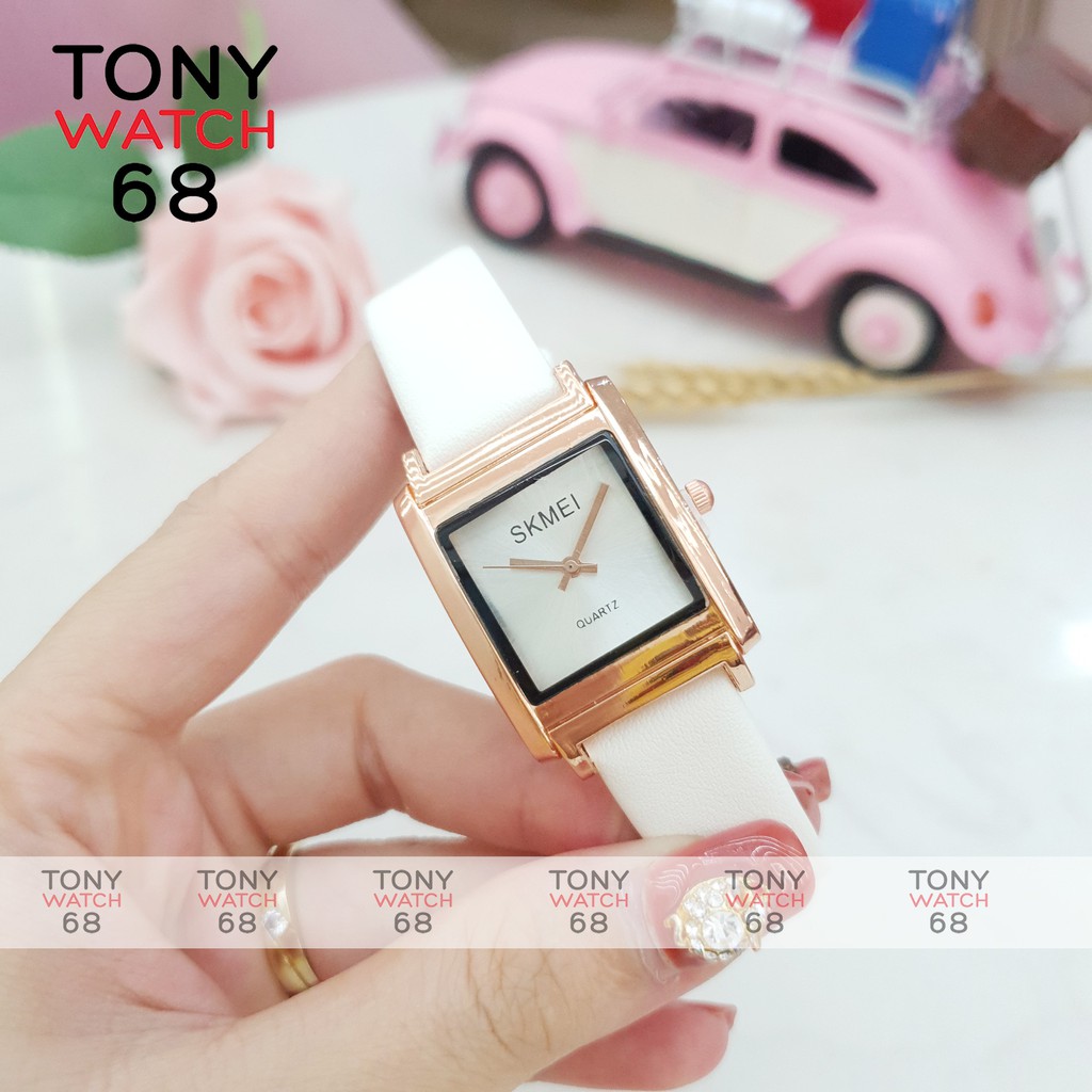 Đồng hồ nữ SKMEI dây da mặt vuông vền vàng chính hãng Tony Watch 68