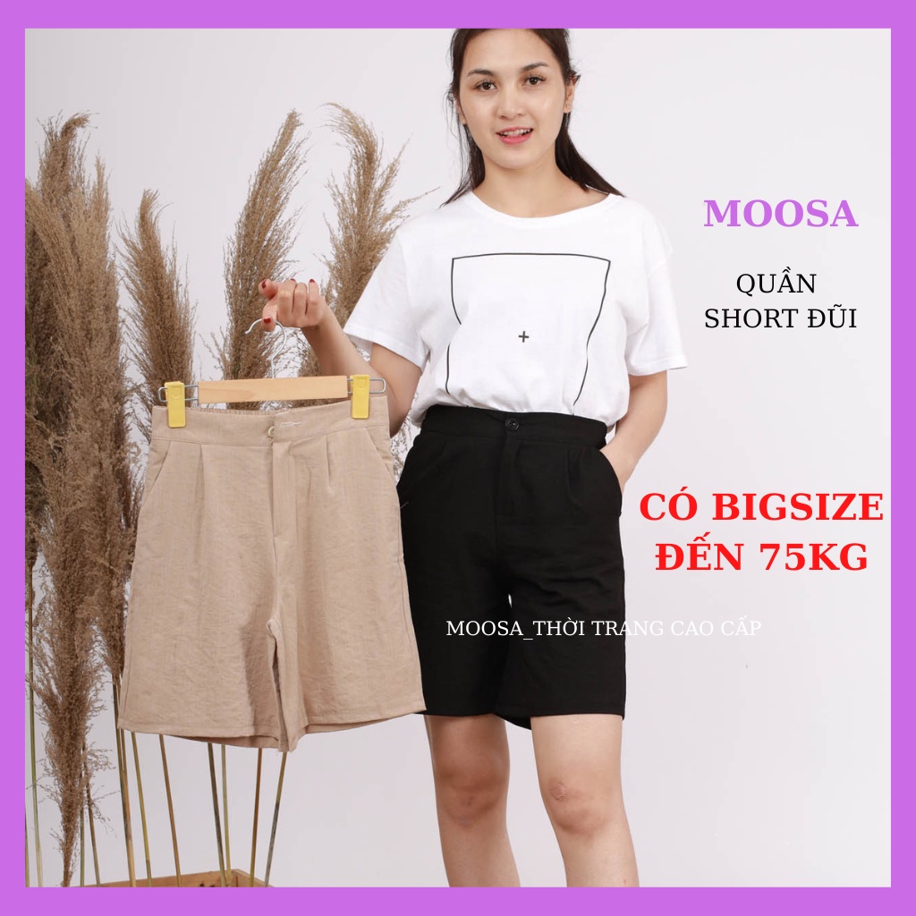 Quần Short Nữ Ống Rộng Moosa Cạp Cao Lưng Chun Khóa Trước Đi Chơi Mặc Ở Nhà