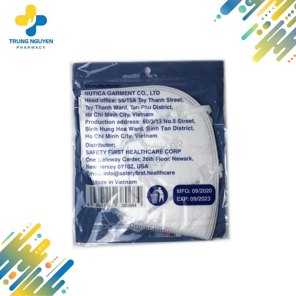 khẩu trang màu trắng Nut 95 (Hộp 20 bịch / 1 bịch 2 cái)