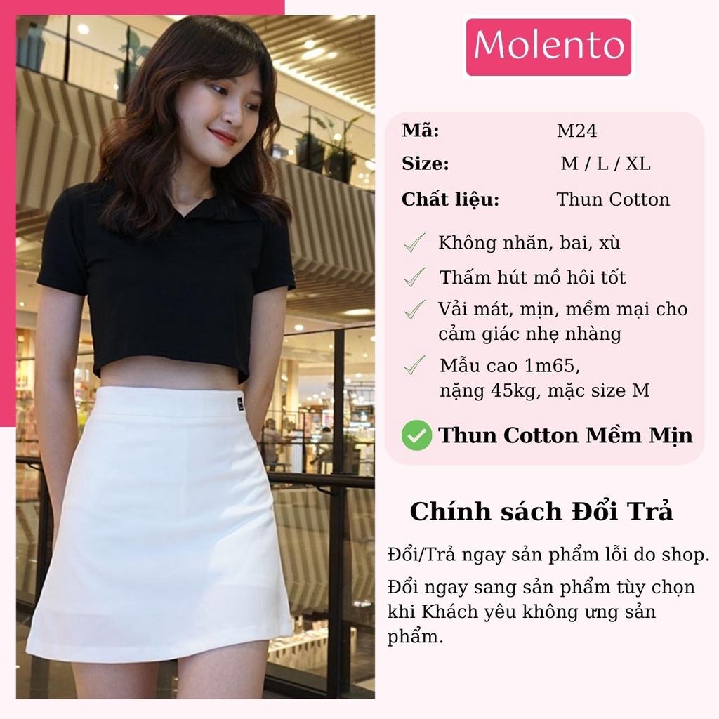 Áo Polo Croptop Molento Áo Croptop Nữ Tay Ngắn Có Cổ Cotton Mềm Mịn Thoáng Mát Nhiều Màu - M24
