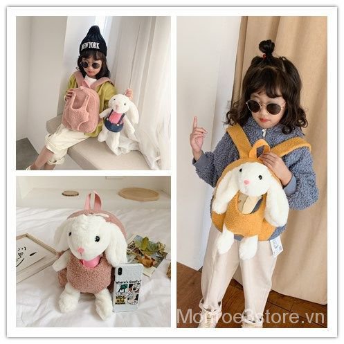 Ba lô đi học mini bằng vải bông hình thỏ hoạt hình dễ thương cho bé