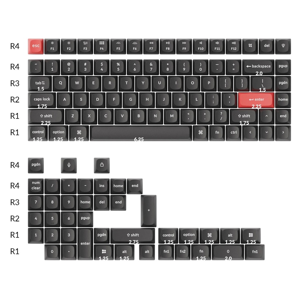 Bộ Keycap Keychron PBT Double Shot OSA Profile (Dark Black / Dark Gray)