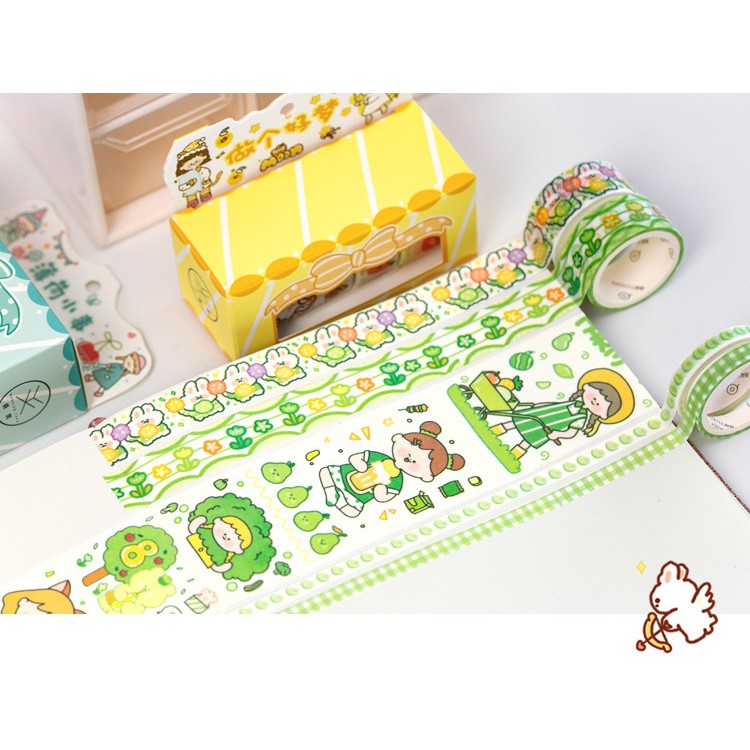 [Cực Xinh] Hộp 5 Cuộn Washi Tape Băng Dính Giấy Sticker Băng Keo Trang Trí Sổ, Sách, Laptop, Điện Thoại DIY - RosyPosy