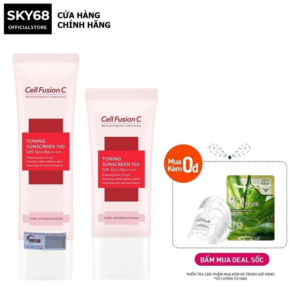 Kem Chống Nắng Nâng Tông Da Cell Fusion C Toning Sunscreen 100 SPF50+/ PA ++++ 35ml/50ml (HỒNG)