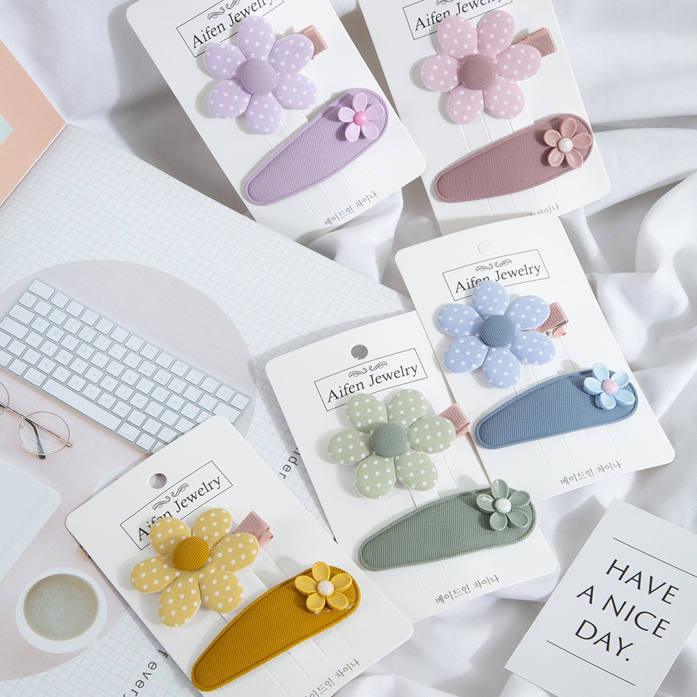 Set 2 Kẹp Tóc Vải Hình Hoa Đơn Giản Phong Cách Hàn Quốc Cho Nữ