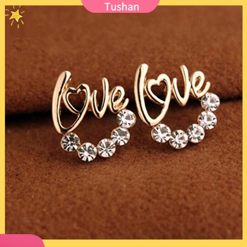 Khuyên tai chữ Love đính đá phong cách thanh lịch dành cho nữ