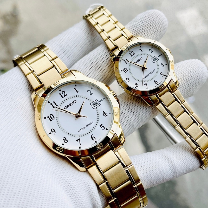 Đồng hồ đôi nam nữ dây thép Casio MTP V004G 7A