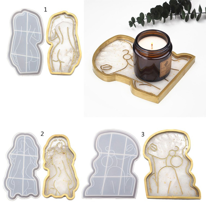 Khuôn silicon đúc epoxy resin làm khay đựng đồ DIY hình cơ thể phụ nữ kiểu trừu tượng