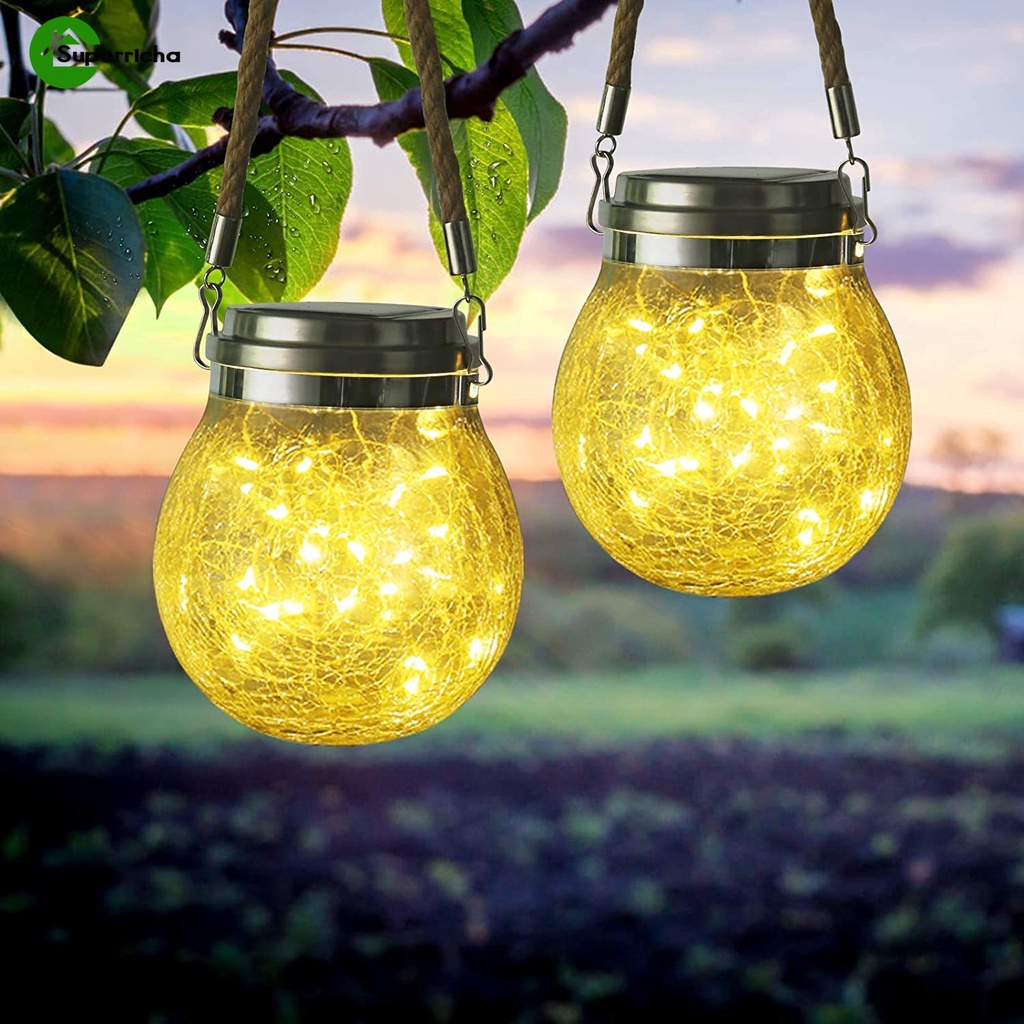 Warm White Cracked Glass Ball String Lights With Bottle Cap / Solar Powered Waterproof Outdoor Decorative Lights / For Festivals, Party, Wedding, Birthday, Patio Yard Trees