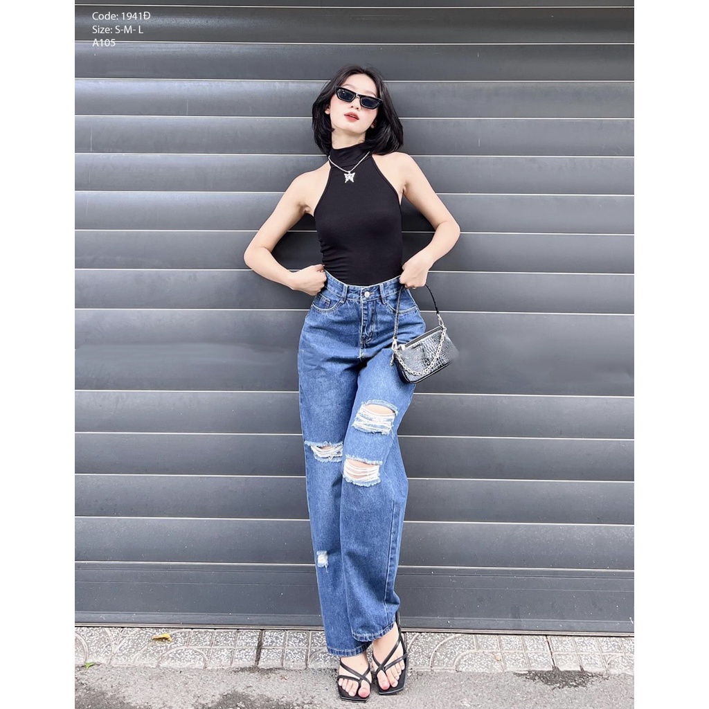 Quần Dài Jean Ống Suông Nữ Lưng Cao Tôn Dáng  Chất Vãi Jean Dày Dặn