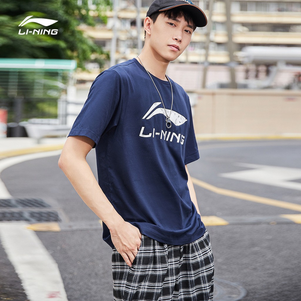 ✐♚◎Trang web chính thức của nam giới ngắn tay Li Ning quần áo thể thao mùa hè thun in logo lớn thoáng khí hàng