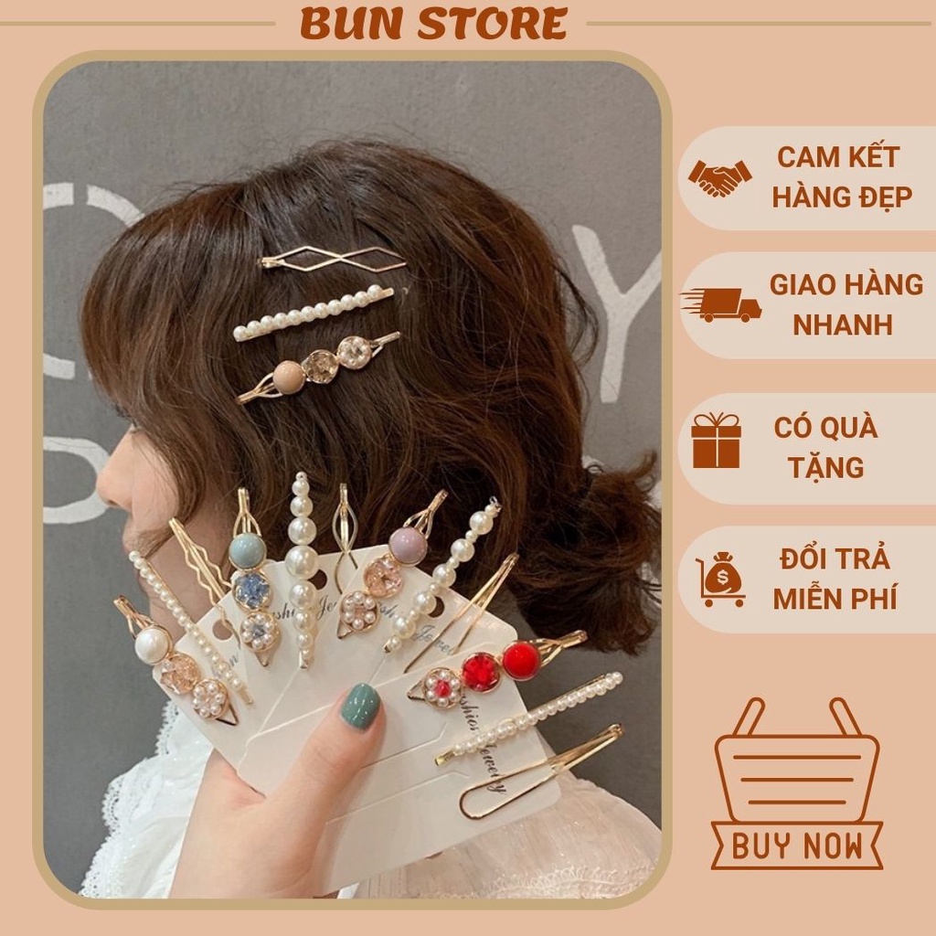 Kẹp tóc mái đính đá nữ xinh đẹp cute dễ thương hàn quốc hotrend cài tóc ngọc trai đính hạt đá pha lê