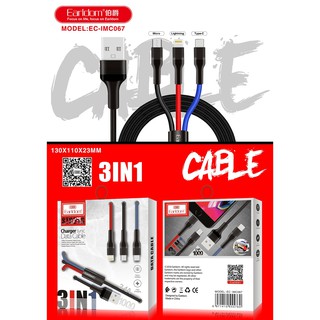 Cáp sạc earldom ec-imc067 chất cáp dù cáp sạc tích hợp ba đầu sạc siêu tiện dụng