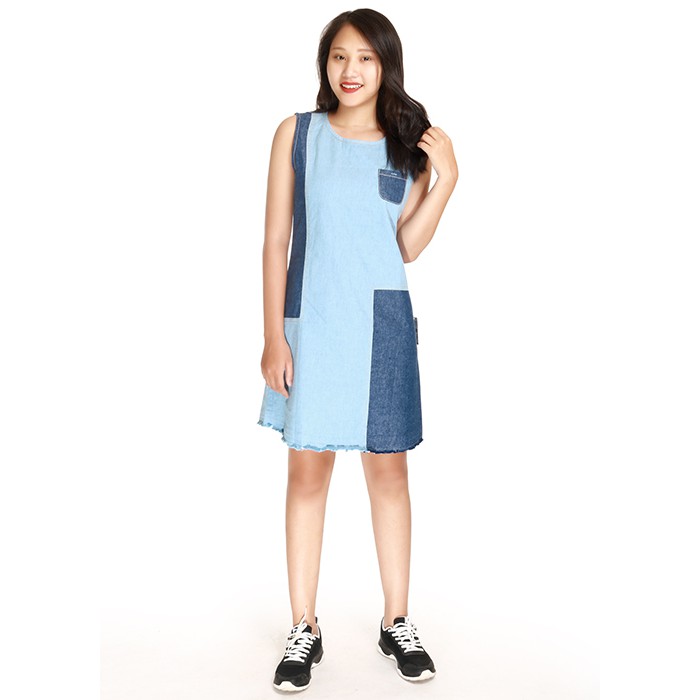 [Mã FASHIONMALLT4 giảm 15% đơn 150k] Váy bò nữ B7006 thương hiệu NARSIS màu xanh blue phối cách điệu