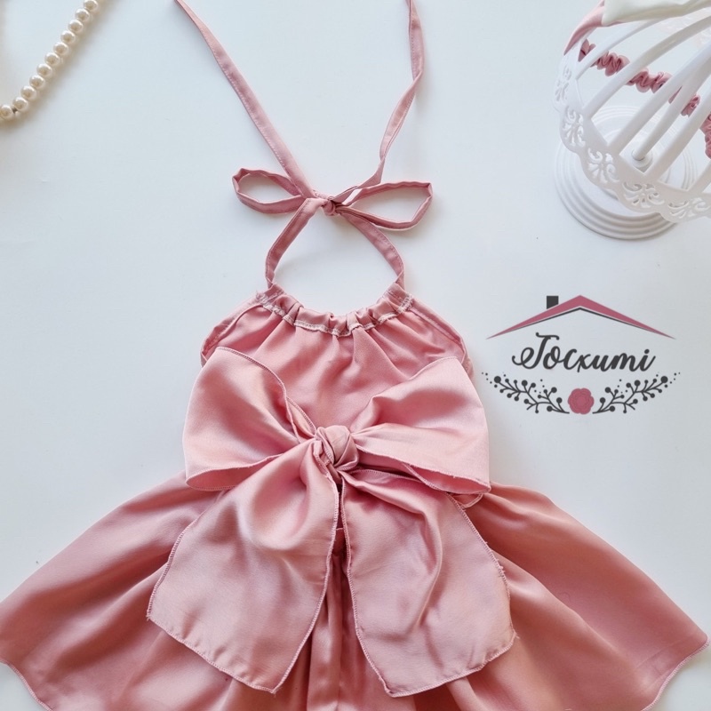 Set bộ yếm lụa nơ lưng hồng cao cấp siêu cưng - Tocxumi